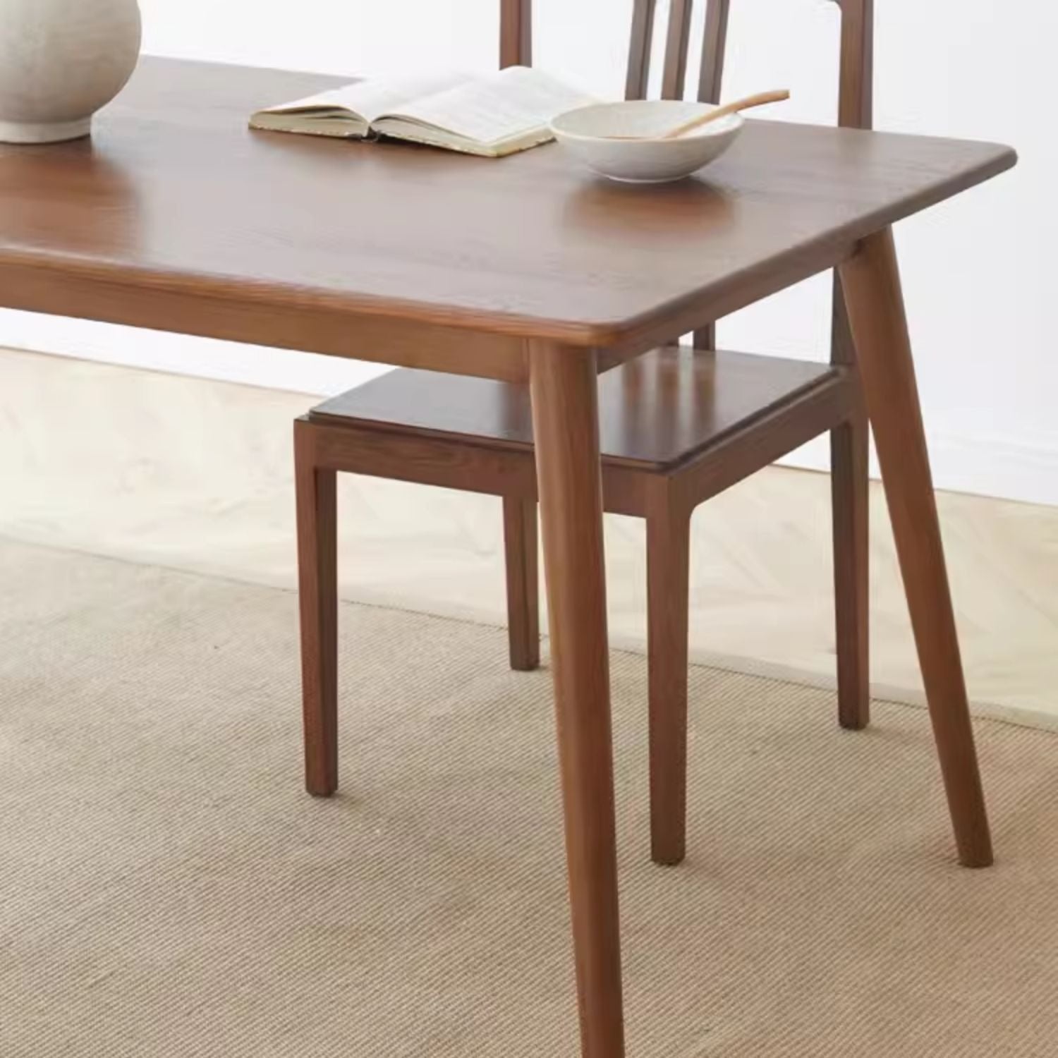 Minimalistic Rectangular Fraxinus Mandshurica Dining Table in Brown H41R01