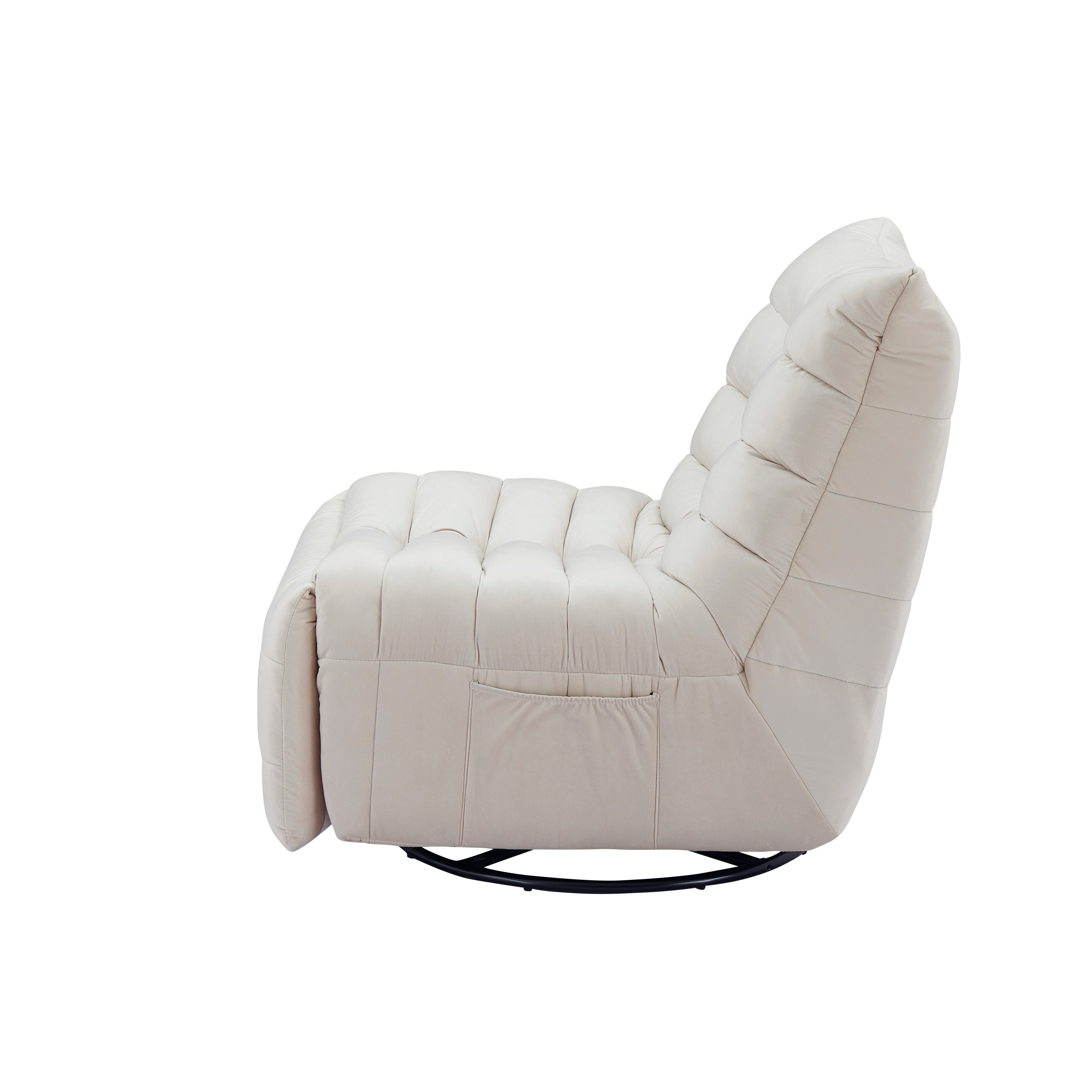 Modern Rotatable Beige Lounge Chair with Side Storage Pocket - Stylish & Durable Recliner for All Your Room