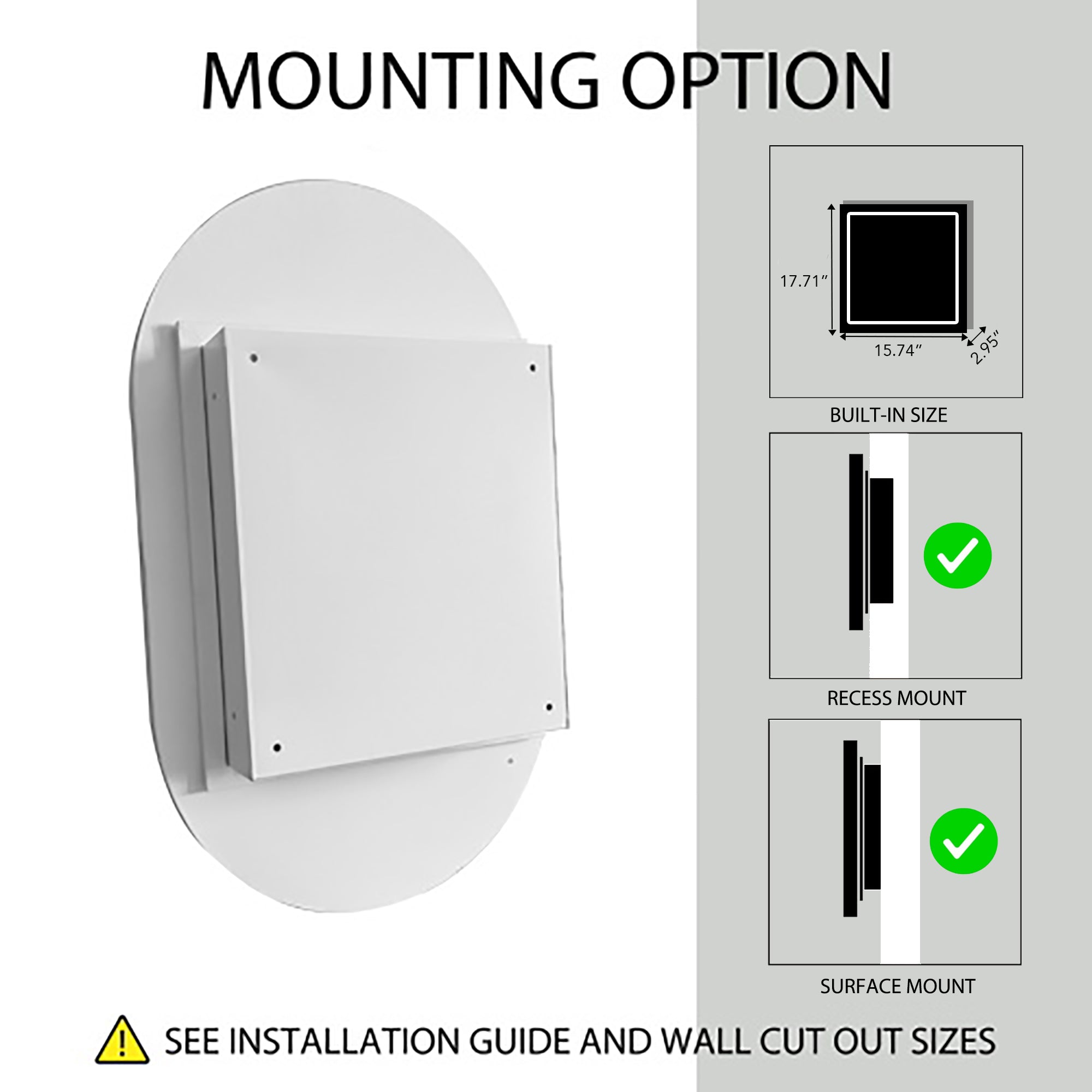 20x34 Inch Oval Recessed Medicine Cabinet, Metal Framed Bathroom Wall Cabinet with Mirror and Adjustable Shelves, Wall Mirror with Storage for Bathroom, White