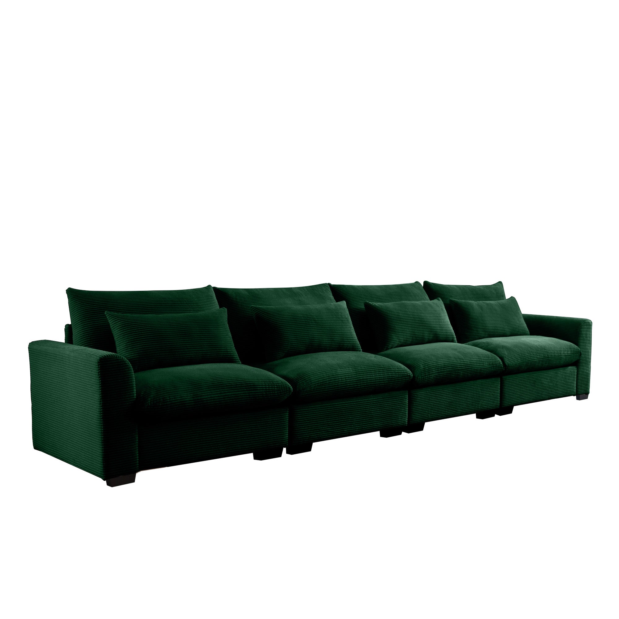 4 Seater Deep Seat Couches for Living Room, Comfy Green Corduroy Sofas for Living Room Modern with 4 Waist Pillows