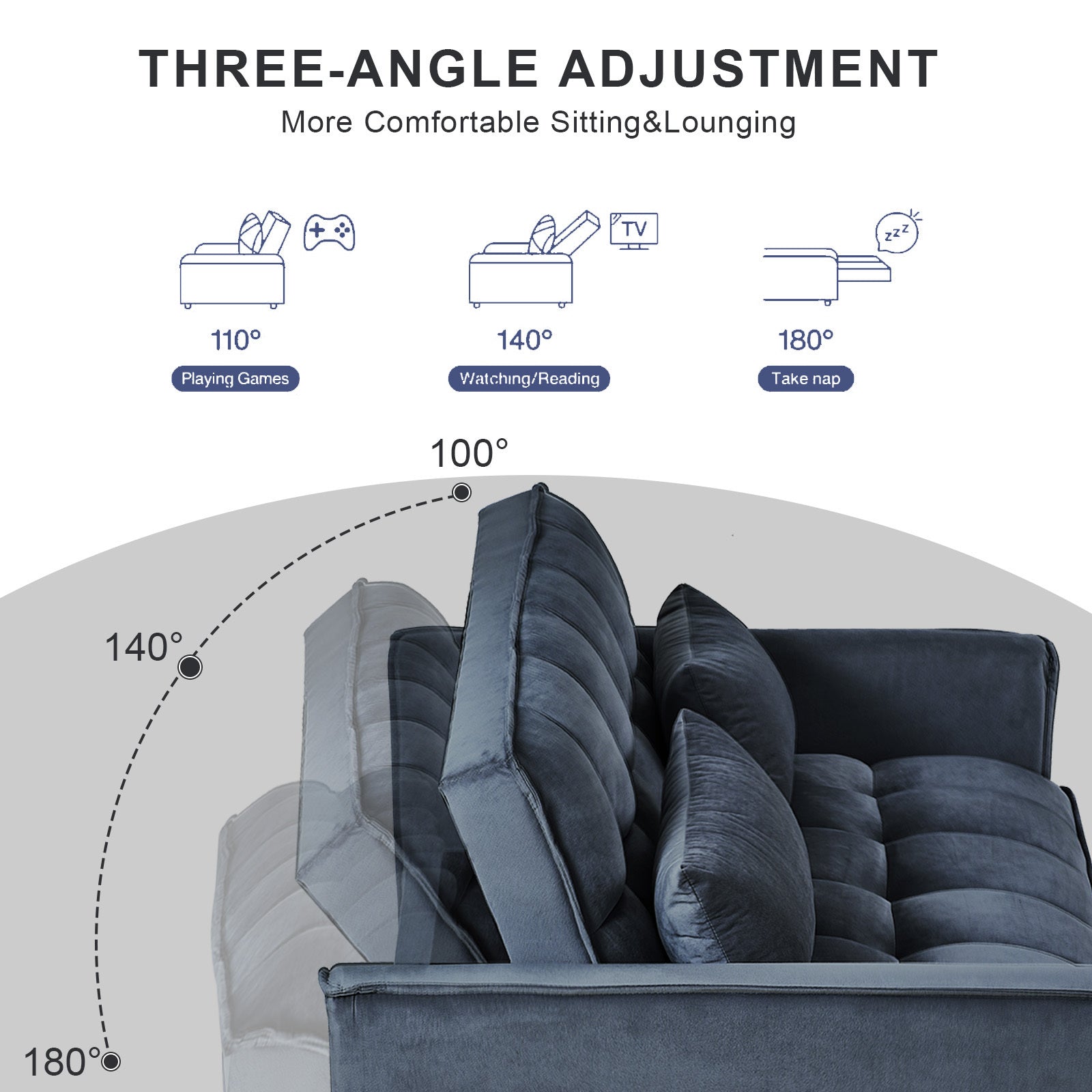 3-in-1 Convertible Sofa Bed, Velvet Loveseat Futon – Black