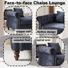 81-inch Chenille Face-to-face Chaise Lounge with Two Pillows,Nailhead trim,Button Tufted Design and Rolled Arms for Lounge, Living room and Office