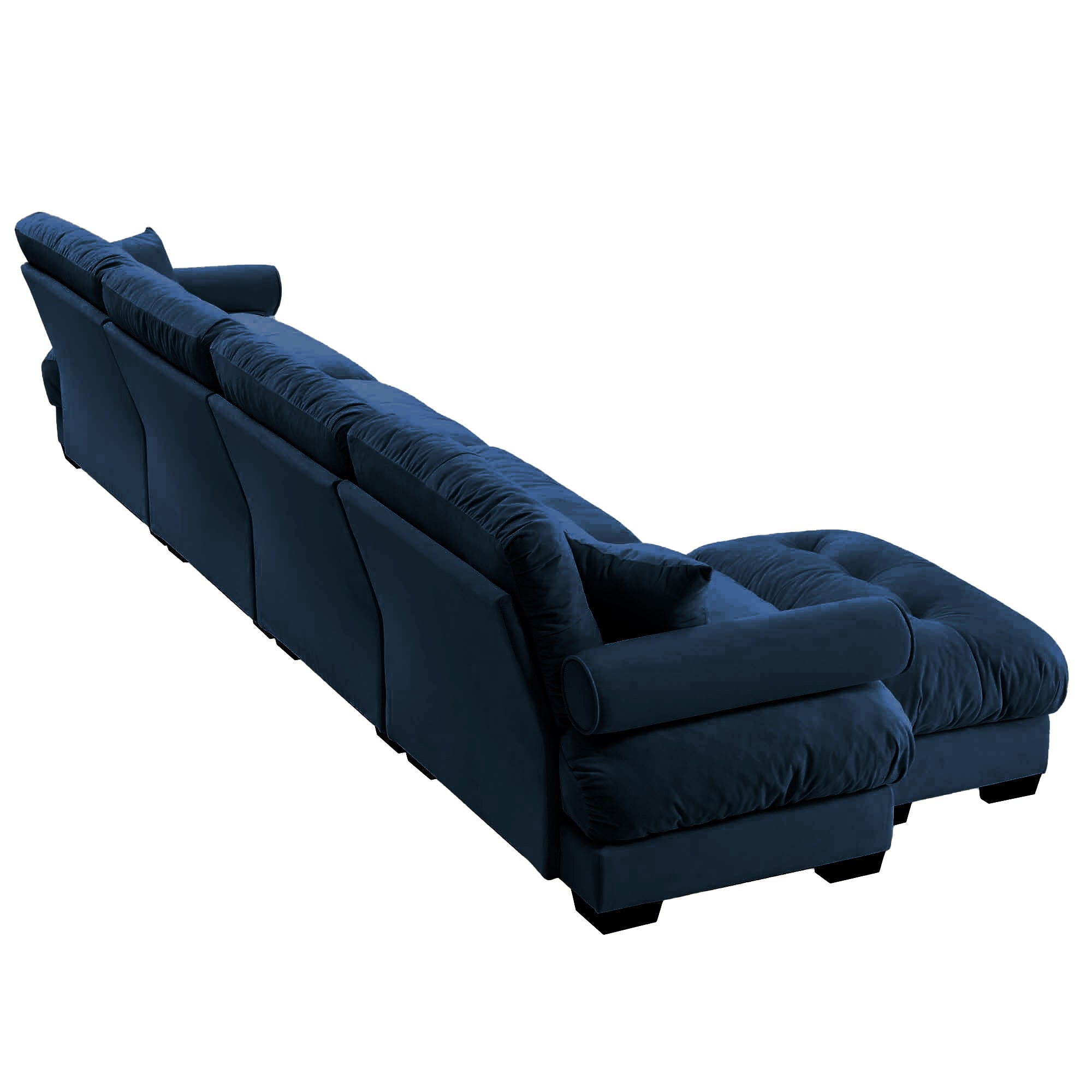 L-Shaped Convertible 4-Seater Cloud Sofa, Modern Velvet with Pillows and Bolstered Armrests, Blue