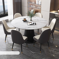 Luxurious Round Dining Table Extendable Marble Top & Carbon Steel Pedestal qc-wy-1902