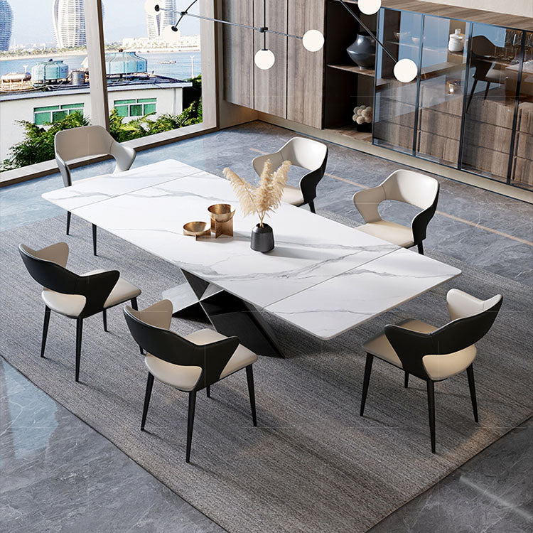 Modern Foldable Rectangular Dining Table with Marble Top and X Base for 6-8 Person qc-170