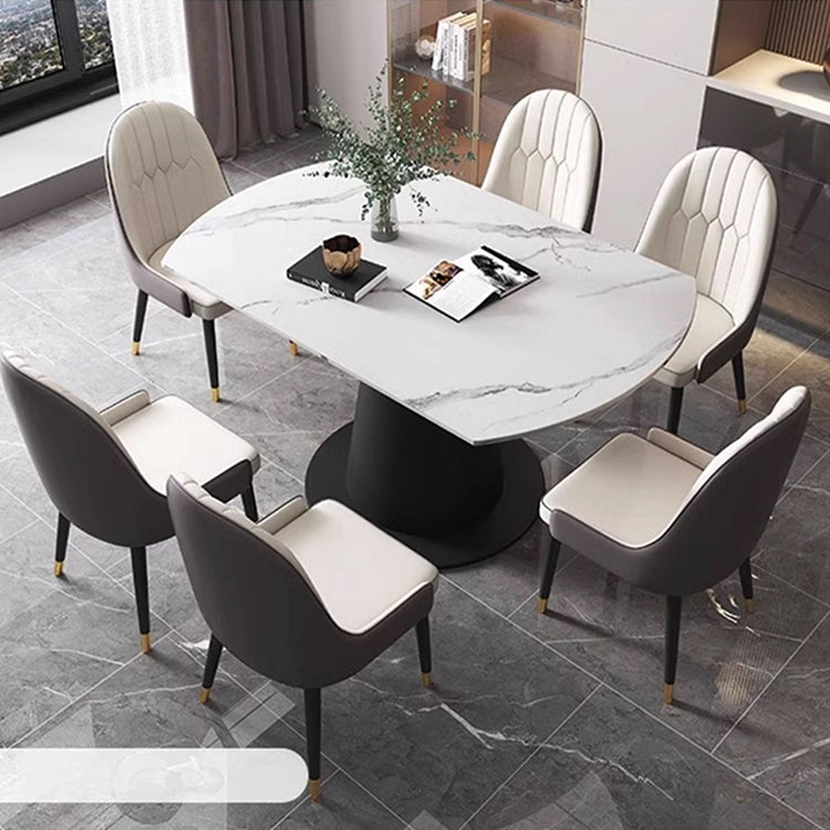 Luxurious Round Dining Table Extendable Marble Top & Carbon Steel Pedestal qc-wy-1902