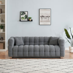 Modern Gray Teddy Fleece Modular Pit Sofa with 2 Pillows for Living Room - Luxurious 3-Seater Design