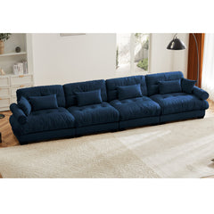 Oversized 4-Seater Velvet Sectional Sofa with Ottoman, Deep Seat Cloud Couch for Living Room, Blue