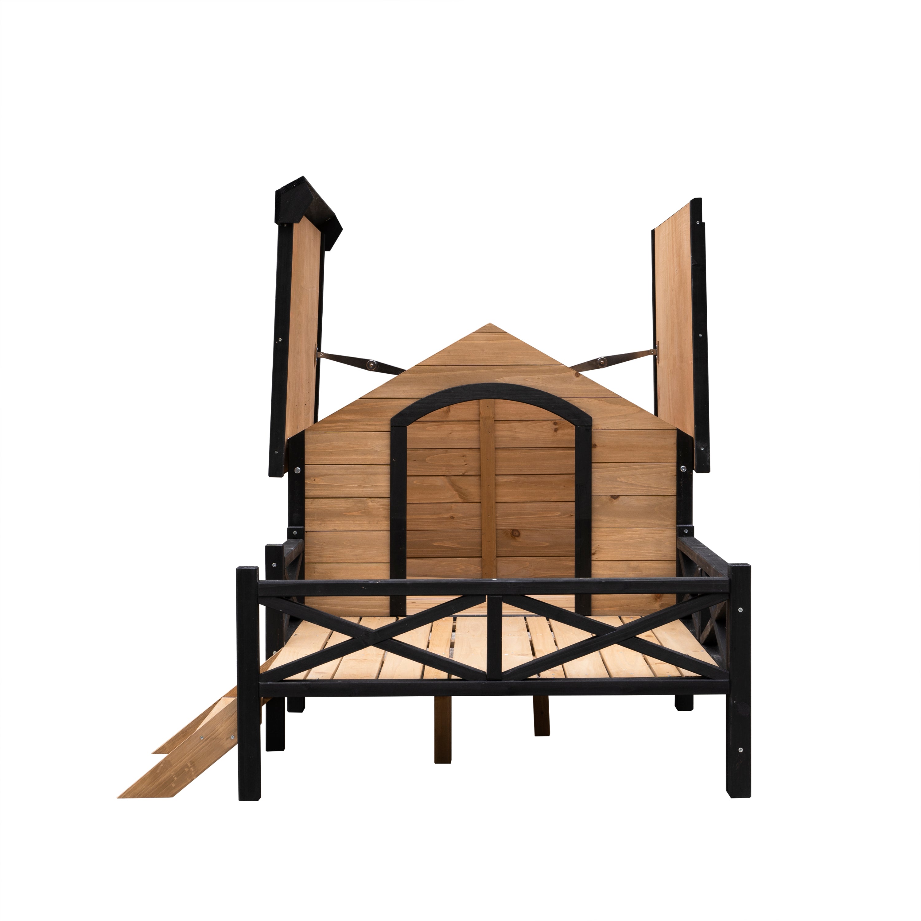 Large Wooden Dog Kennel with Porch, Outdoor Cabin House for Medium & Large Dogs