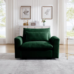 Green Corduroy Deep Seat Single Sofa Accent Chair,Deep Seat Couch with Waist Pillow for Living Room/Apartment/Office