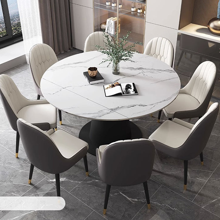 Luxurious Round Dining Table Extendable Marble Top & Carbon Steel Pedestal qc-wy-1902