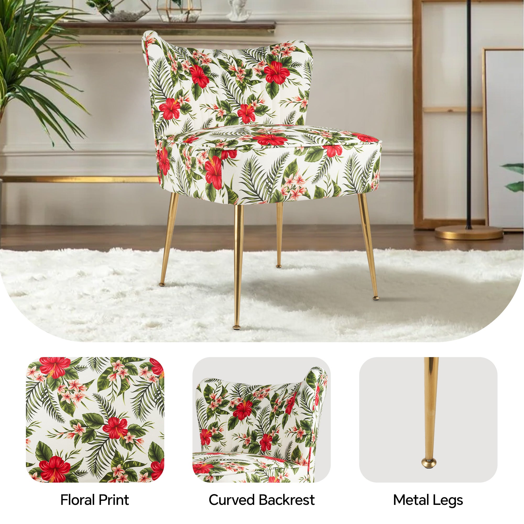 Floral print Sofa Chairs with Metal chair legs Relaxation stools for Livingroom FU01033