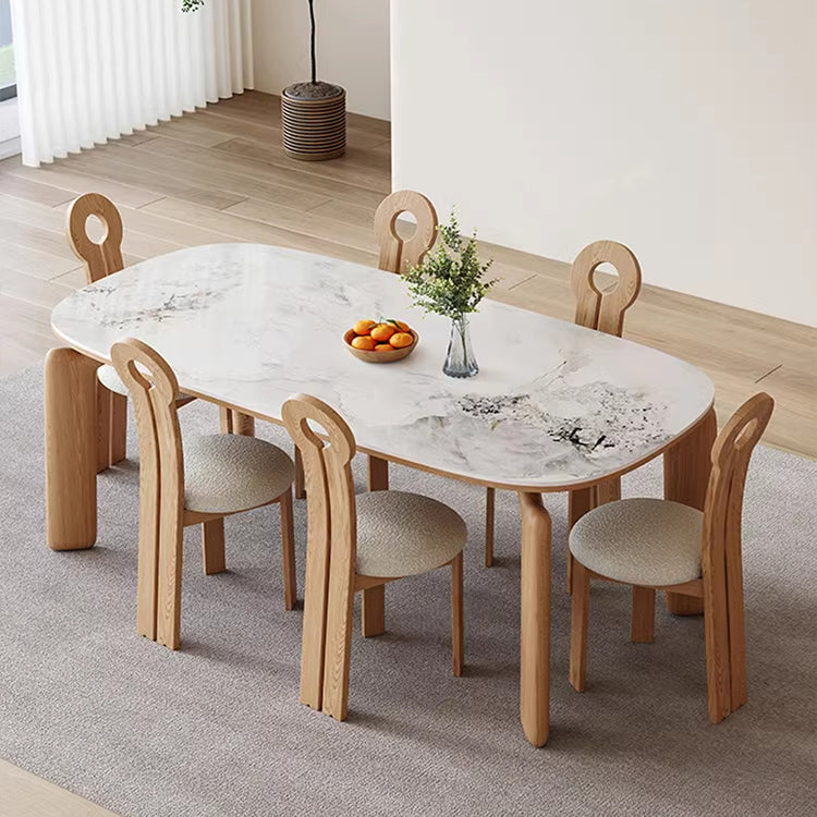 Modern Oval Dining Table with Marble Top & Ash Wood 4 Legs for 6-10 Seaters jh-264-na