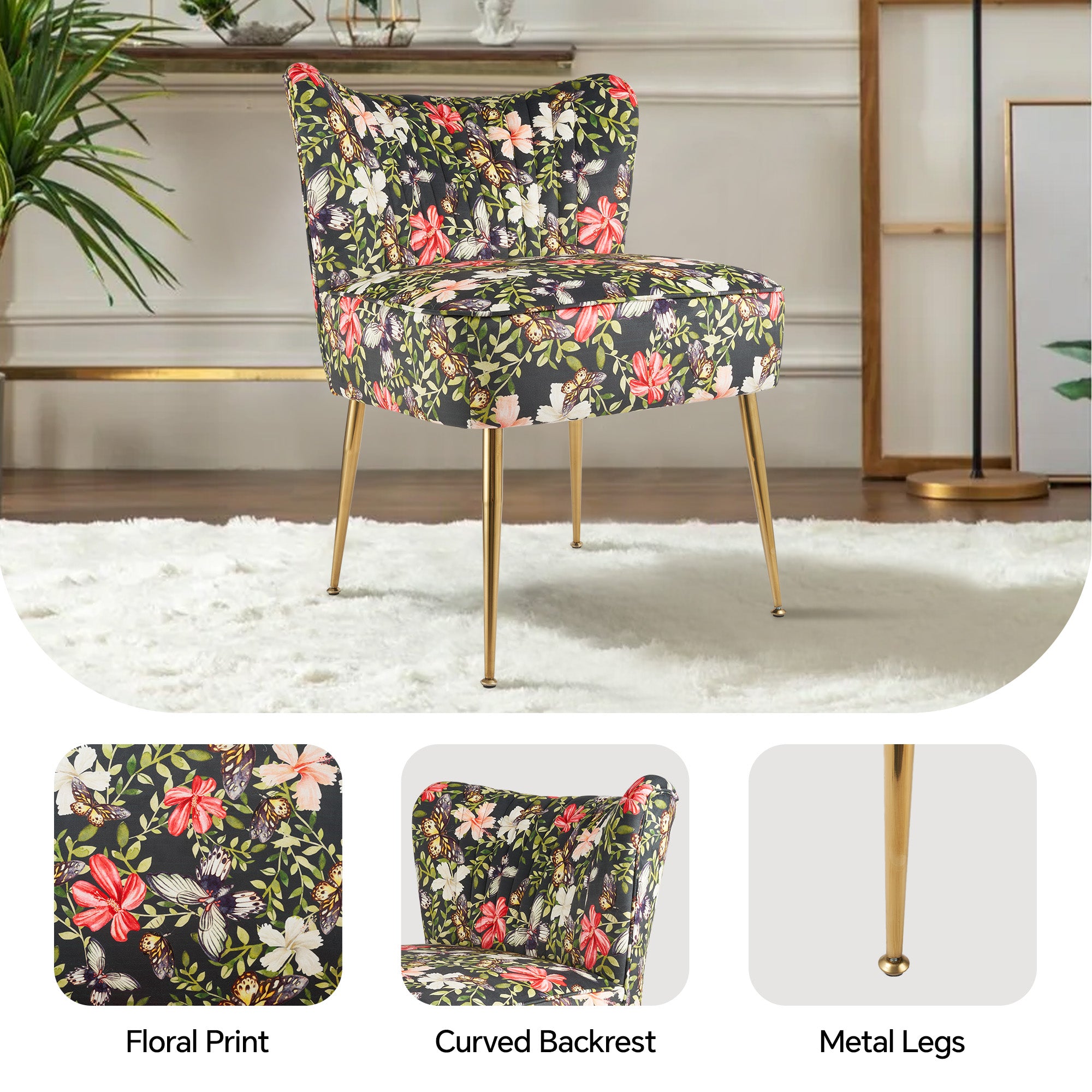 Floral print Sofa Chairs with Metal chair legs Relaxation stools for Livingroom FU01033