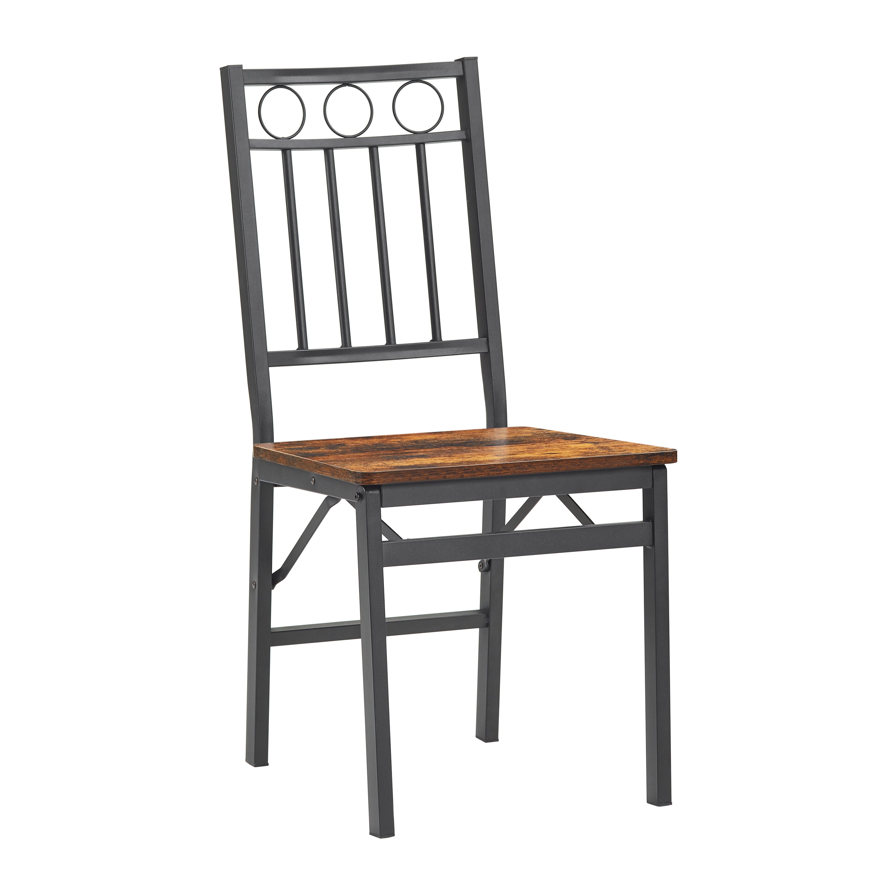Folding Metal & Wood Dining Chair, Retro Style for Dining Room