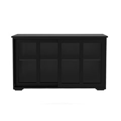 Modern Black MDF Sideboard with Slide Glass Doors for Storage - Ideal Design for Dining Room