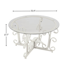 Glass Coffee Table with Iron Leaf Base, White