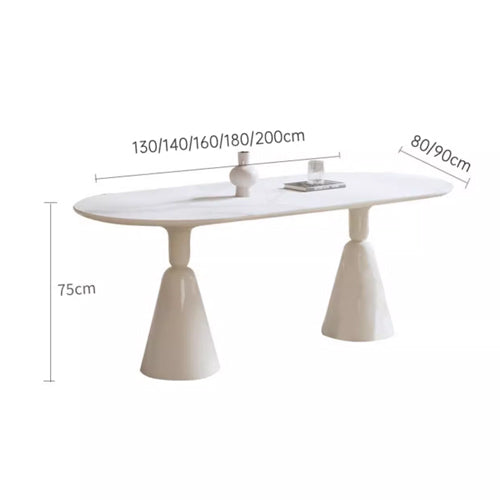 Minimalistic Oval Wooden Dining Table - Sintered Stone Top & Double Pedestals jh-078