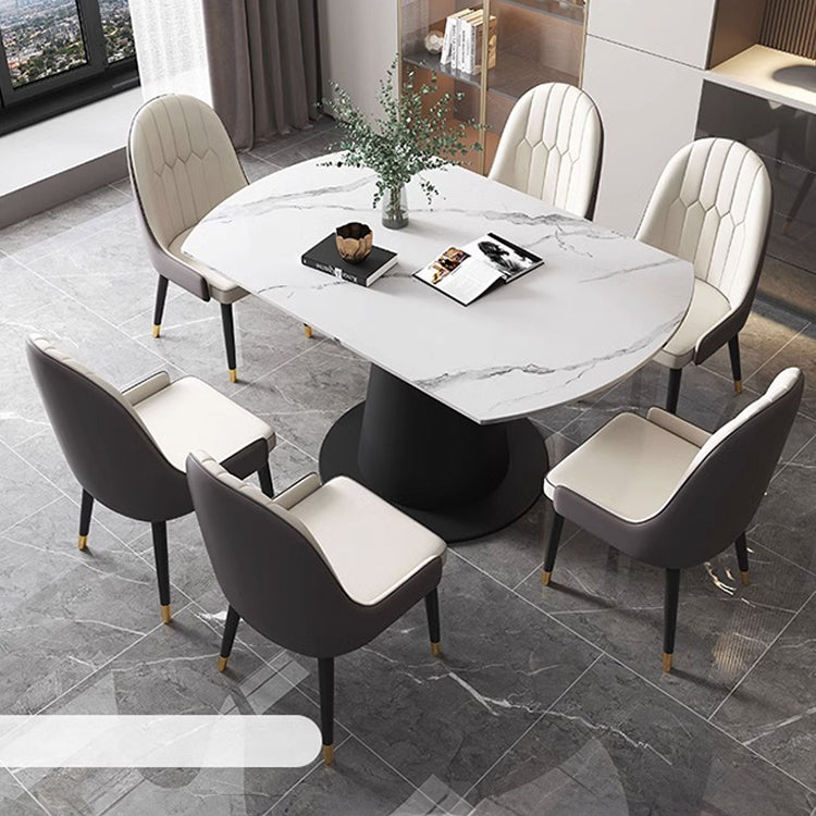 Luxurious Round Dining Table Extendable Marble Top & Carbon Steel Pedestal qc-wy-1902