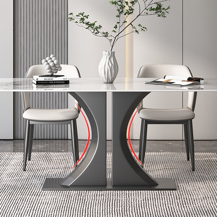 Luxurious Rectangular Dining Table with Marble Top & Carbon Steel Pedestal for 6 jh-270