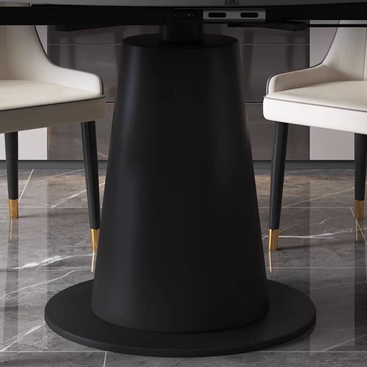 Luxurious Round Dining Table Extendable Marble Top & Carbon Steel Pedestal qc-wy-1902