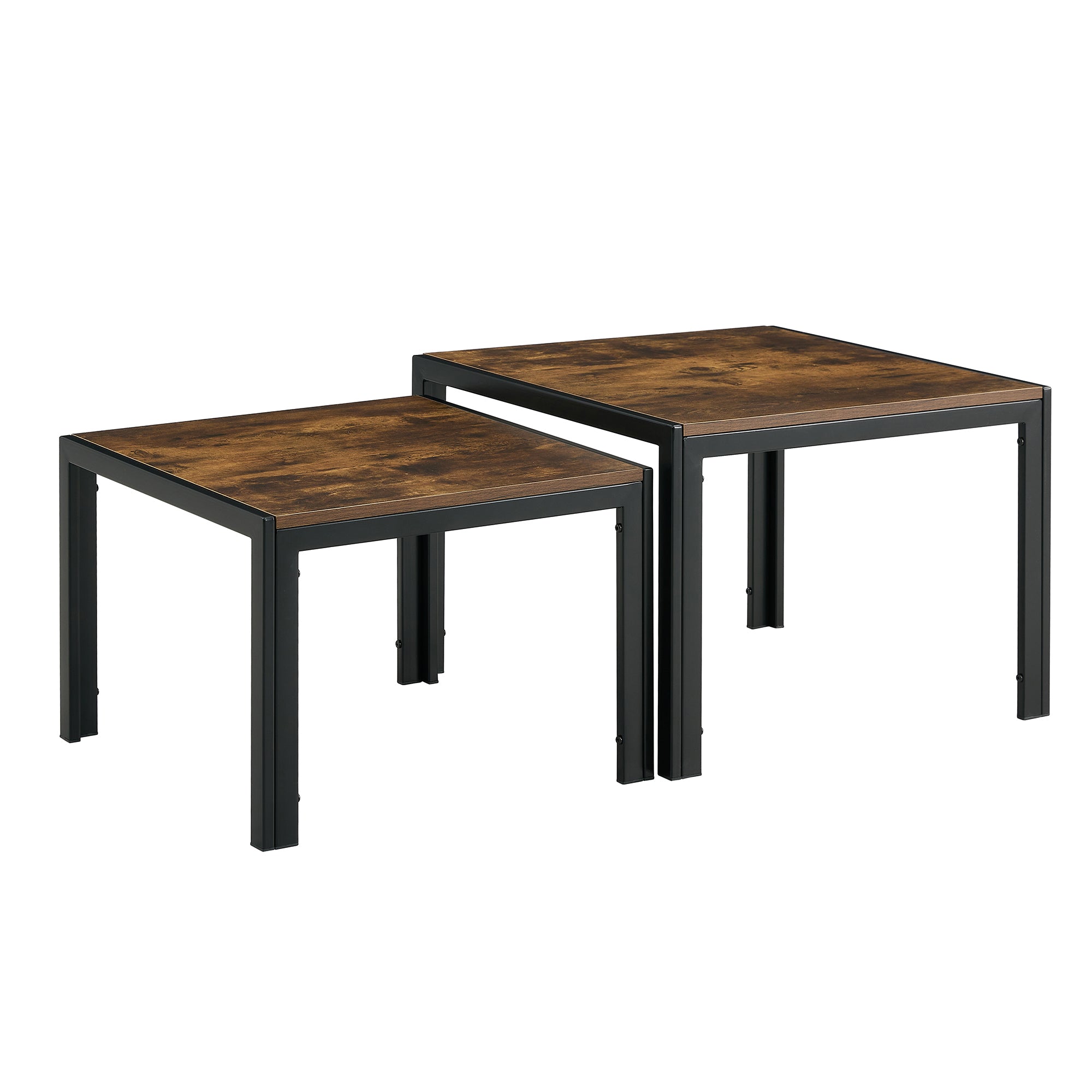 Nesting Coffee Table Set of 2, Square Modern Stacking Table with Wood Finish for Living Room,Rustic Brown