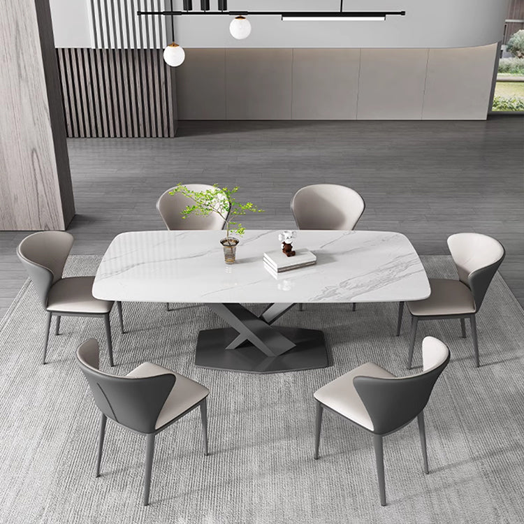 Modern Rectangular Dining Table with Marble Top & Laminated Wood Pedestals for 6 fps-773-msds