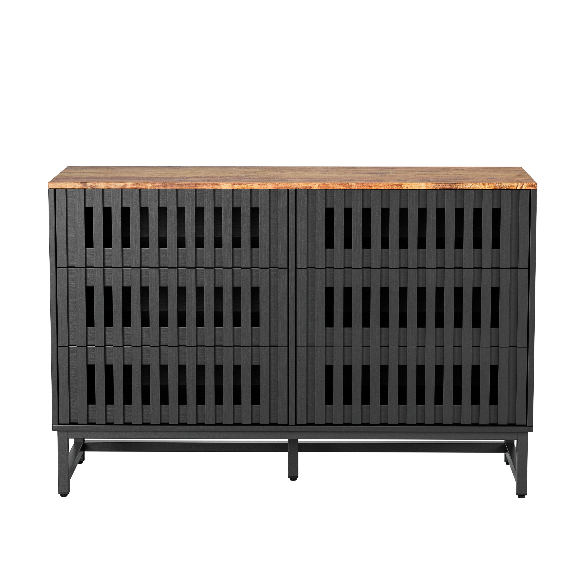 6-Drawer Modern Dresser with Slatted Grille Design and Metal Legs, Durable MDF Construction