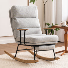 Modern Ice velvet fabric Gliding Rocking Chair with High Back, Retractable Footrest, and Adjustable Back Angle for Nursery, Living Room, and Bedroom