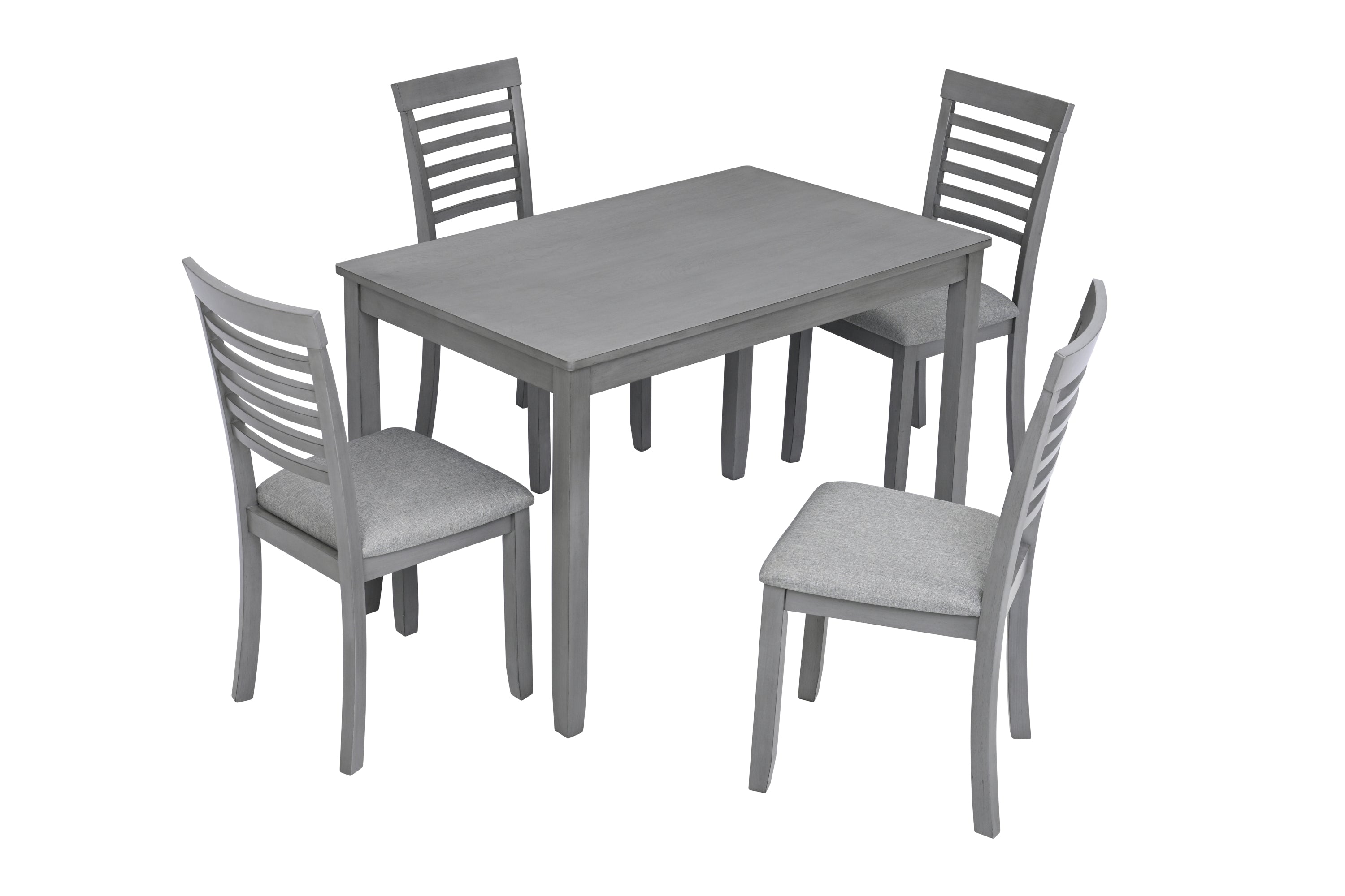 5 Piece Modern Dining Set, Rectangular Wooden Dining Table with 4 Upholstered Chairs for Kitchen, Dining Room, Gray