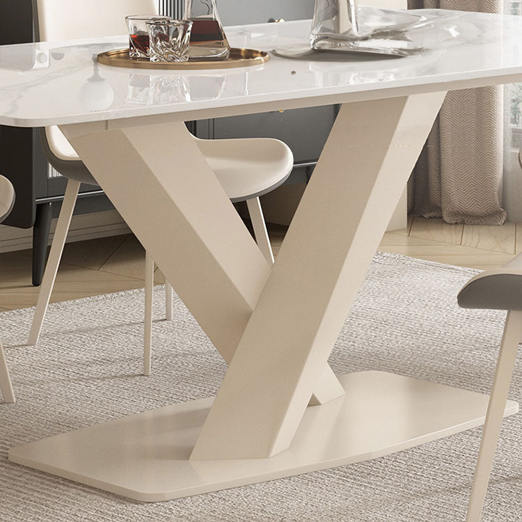 Luxurious Dining Table in White Rectangle - Sleek Marble Top and X-Base for Diningroom qc-wy-801