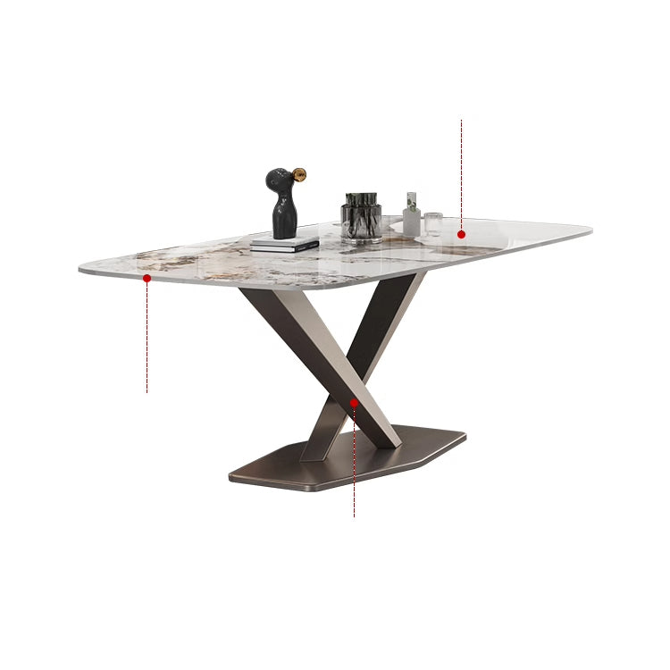 Luxurious Dining Table Rectangle Marble Top with X-Base – Perfect Decor for Diningroom jh-062