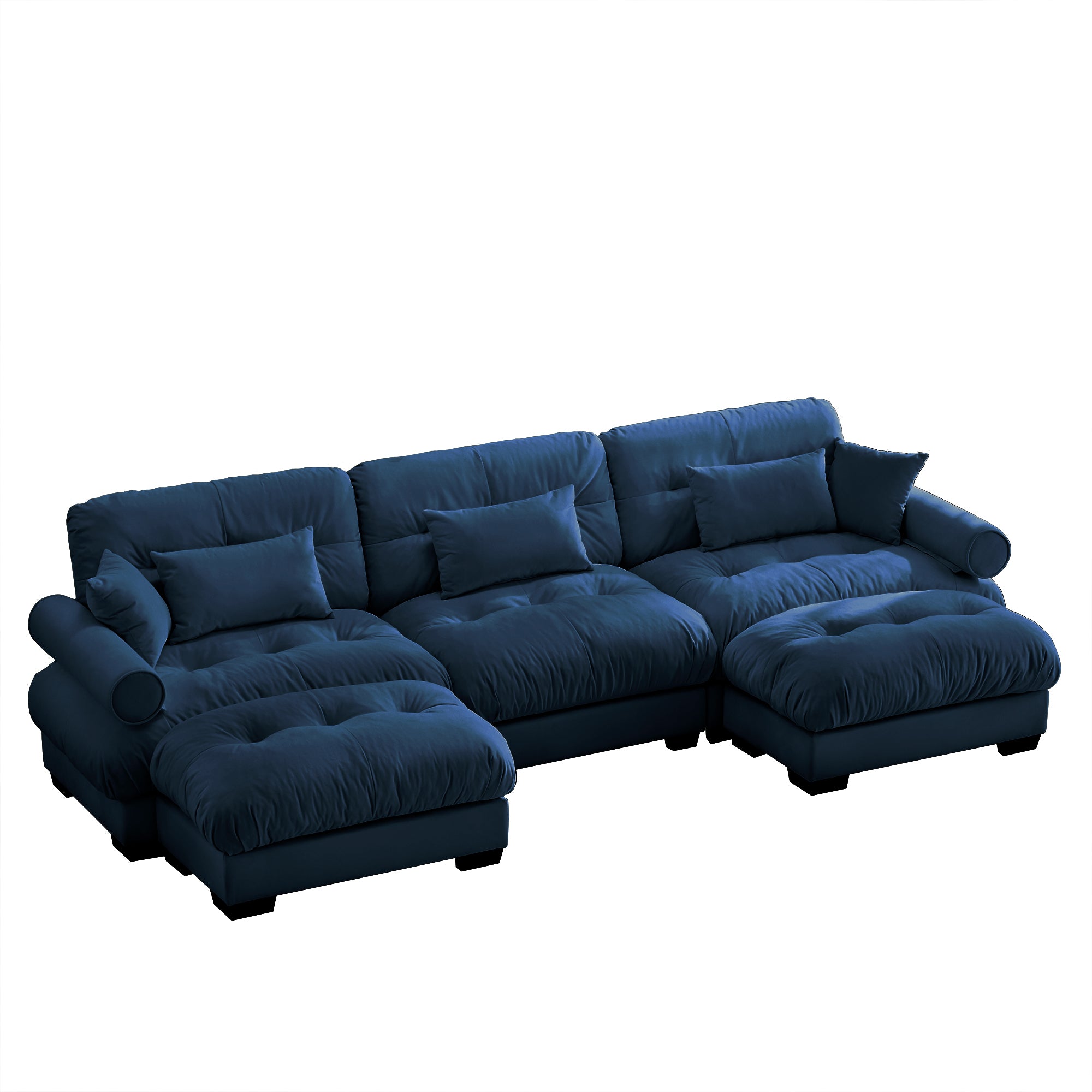 U-Shaped Modular Sectional Sofa with Movable Ottomans, Modern 3-Seater Corner Couch with Pillows and Bolstered Armrests, Blue