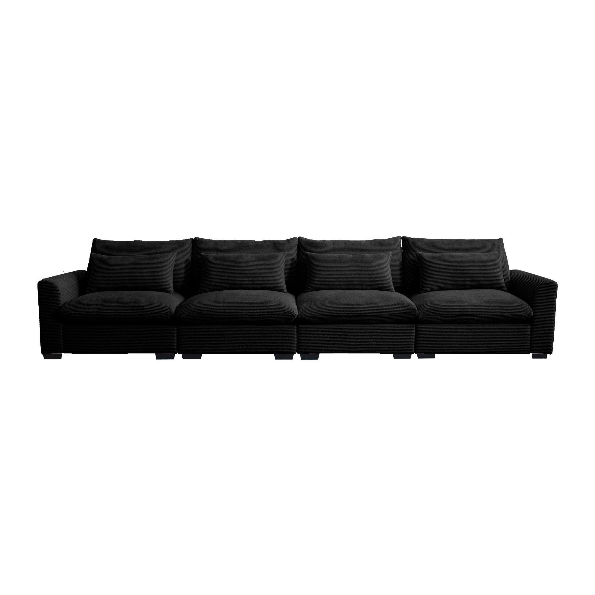 4 Seater Deep Seat Couches for Living Room, Comfy Black Corduroy Sofas for Living Room Modern with 4 Waist Pillows