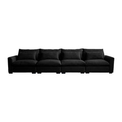 4 Seater Deep Seat Couches for Living Room, Comfy Black Corduroy Sofas for Living Room Modern with 4 Waist Pillows