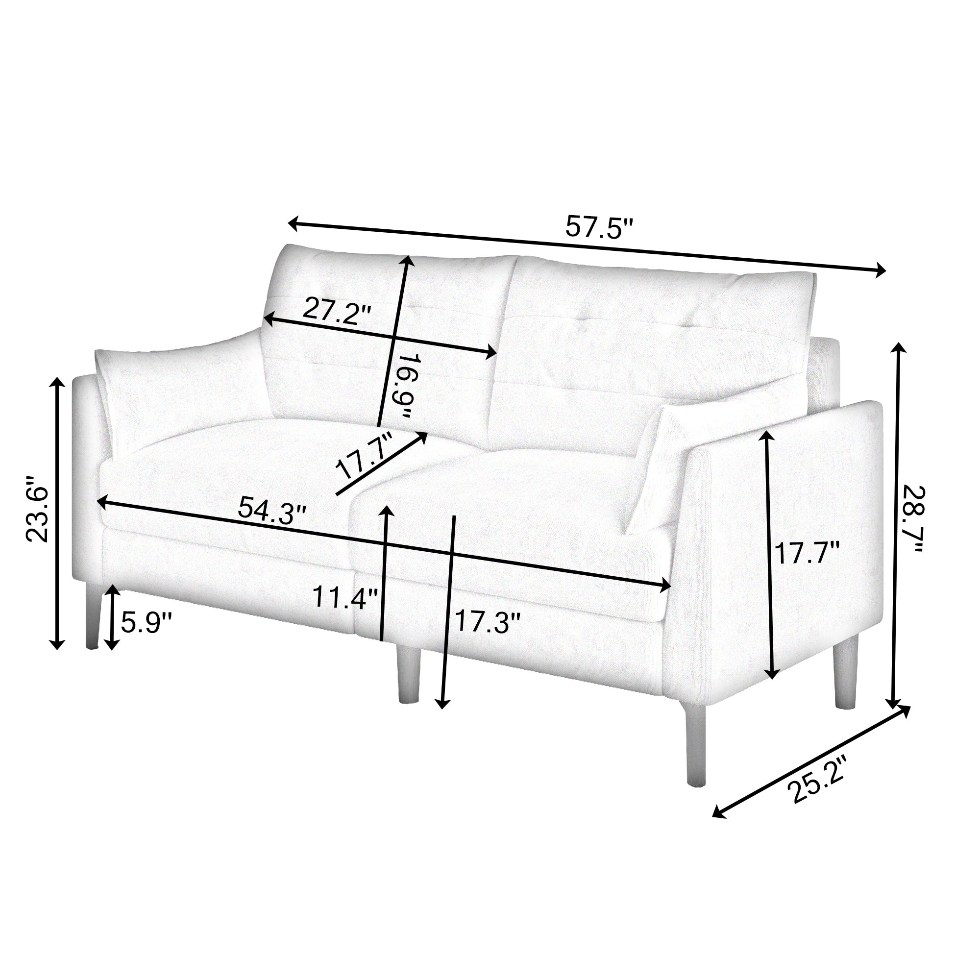 57.5" Dark Gray Cotton Linen Loveseat- Perfect Sofa Design with Soft Upholstery for Living Room