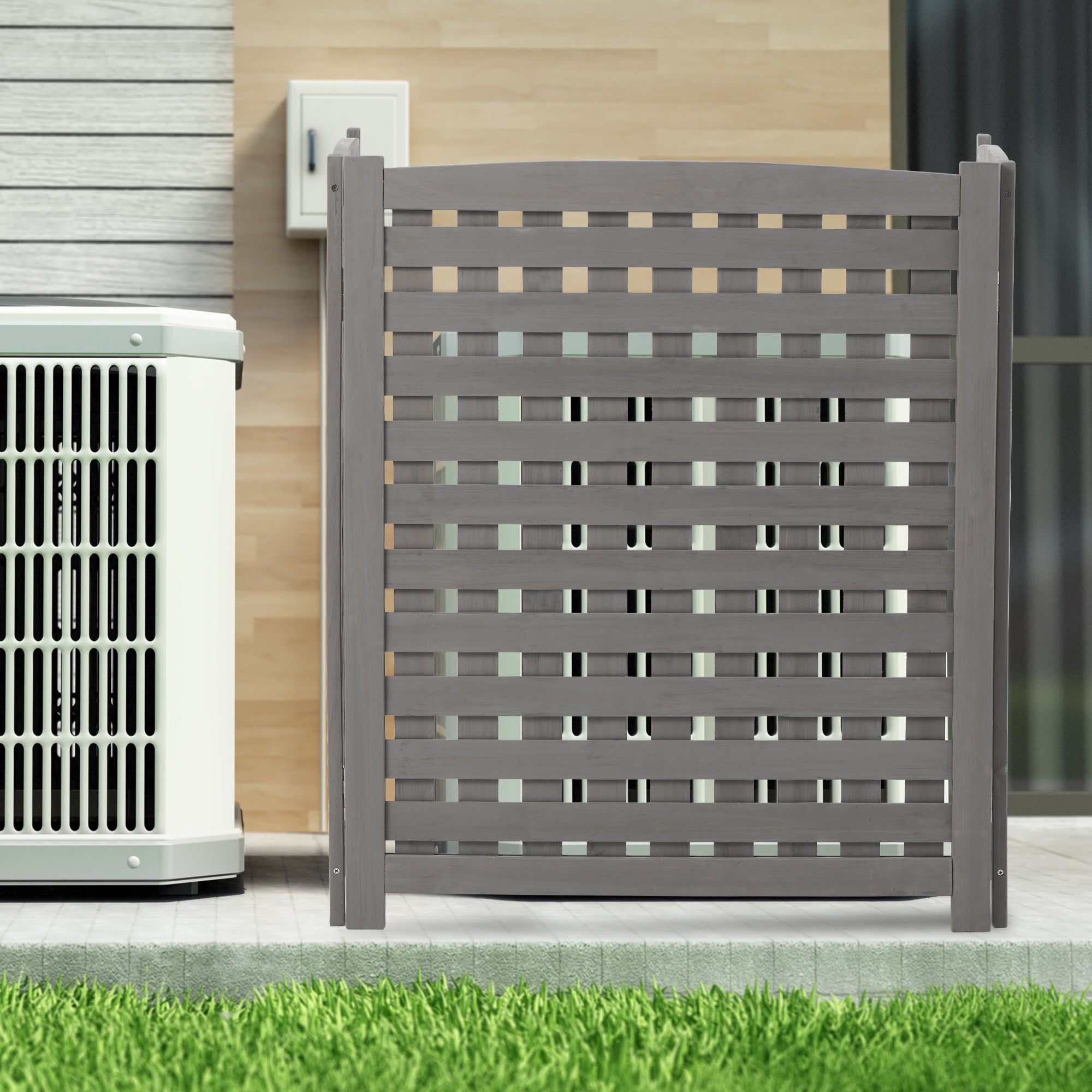 Gray Cedar AC Fence Screen – 3-Panel Privacy Enclosure for AC & Trash (32"W x 38"H)