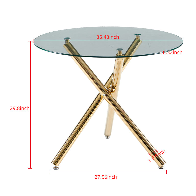 Golden Dining Table with metal leg and glass,Modern Space Saving Kitchen Table for Living Room