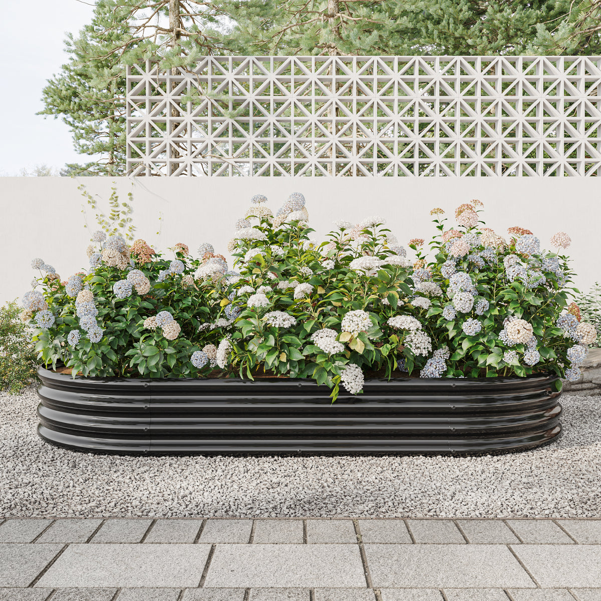 Large Oval Metal Raised Garden Bed, Outdoor Planter for Vegetables - Black