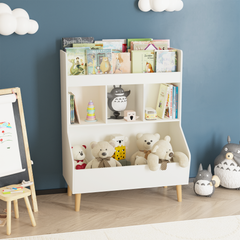 Toy Storage Organizer, Kids Bookshelf and Toy Storage with Legs, Multifunctional Storage Organizer, Children Bookcase for Kids Room, Living Room, Nursery,White