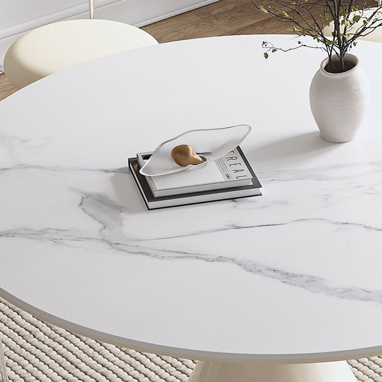 Minimalistic Round Marble Dining Table - Carbon Steel Pedestal Perfect for Diningroom jh-268