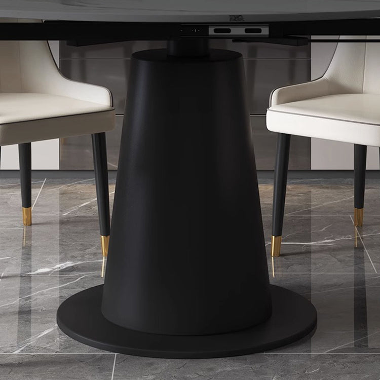 Luxurious Round Dining Table Extendable Marble Top & Carbon Steel Pedestal qc-wy-1902