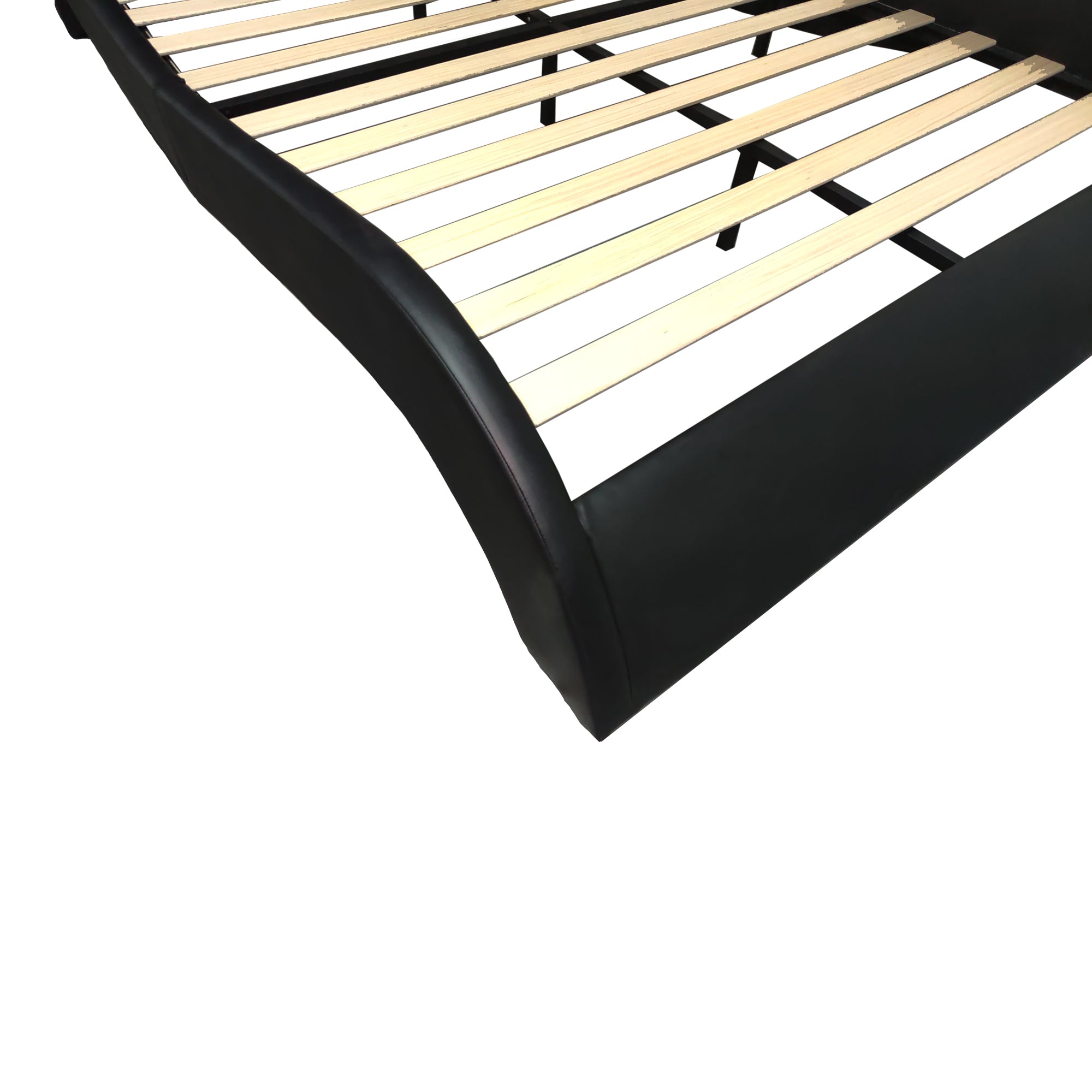 Faux Leather Upholstered Platform Bed Frame with led lighting, Bluetooth connection to play music control, Backrest vibration massage, Curve Design, Wood Slat Support, Exhibited Speakers,King Size