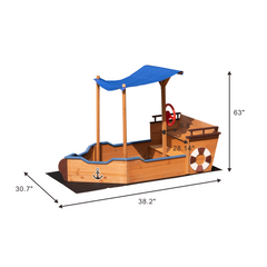 Wooden Pirate Ship Sandbox with Cover & Storage Bench for Kids