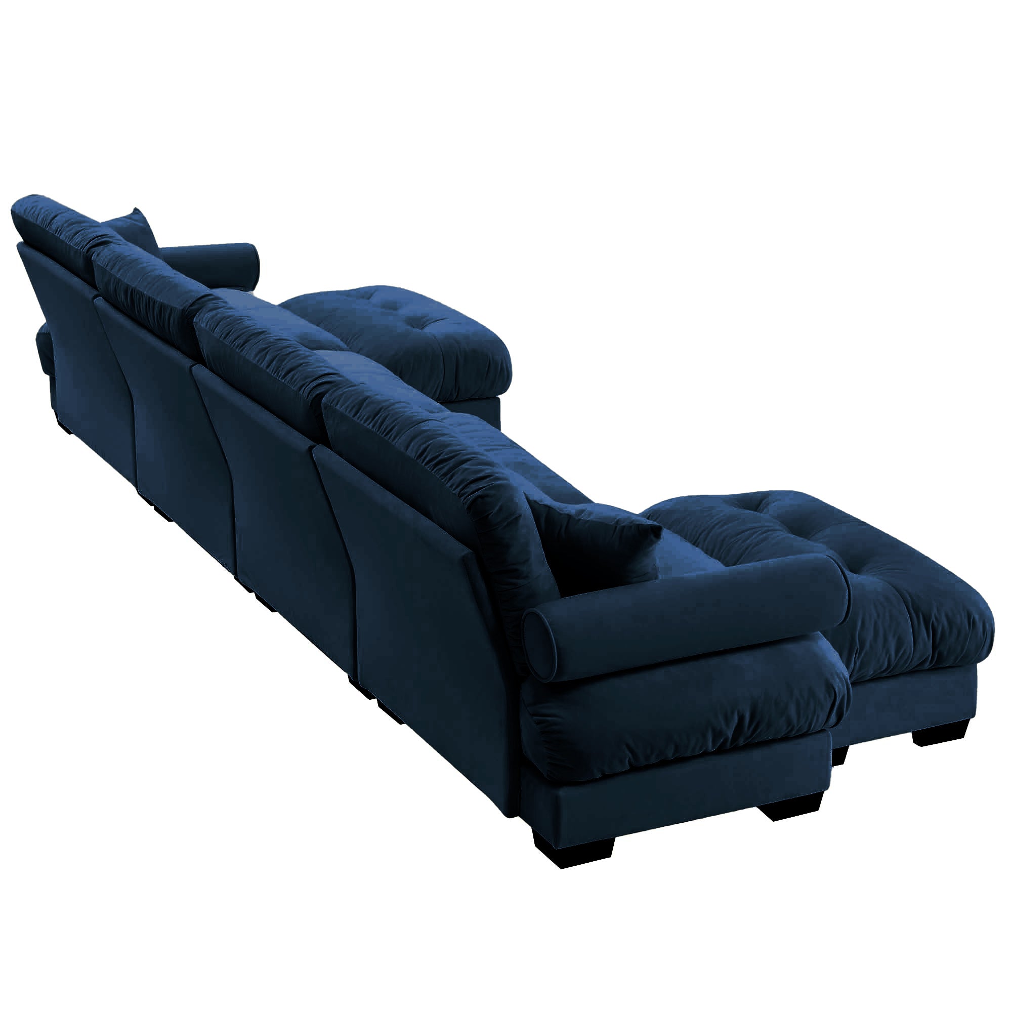 U-Shaped Velvet Sectional Cloud Couch with Movable Ottomans, Deep 4-Seater with Bolstered Armrests and Pillows, Blue