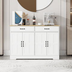 47.95" Farmhouse Buffet Cabinet Storage Sideboard with 2 Drawers and 4 Doors for Dining Living Room Kitchen Cupboard-White