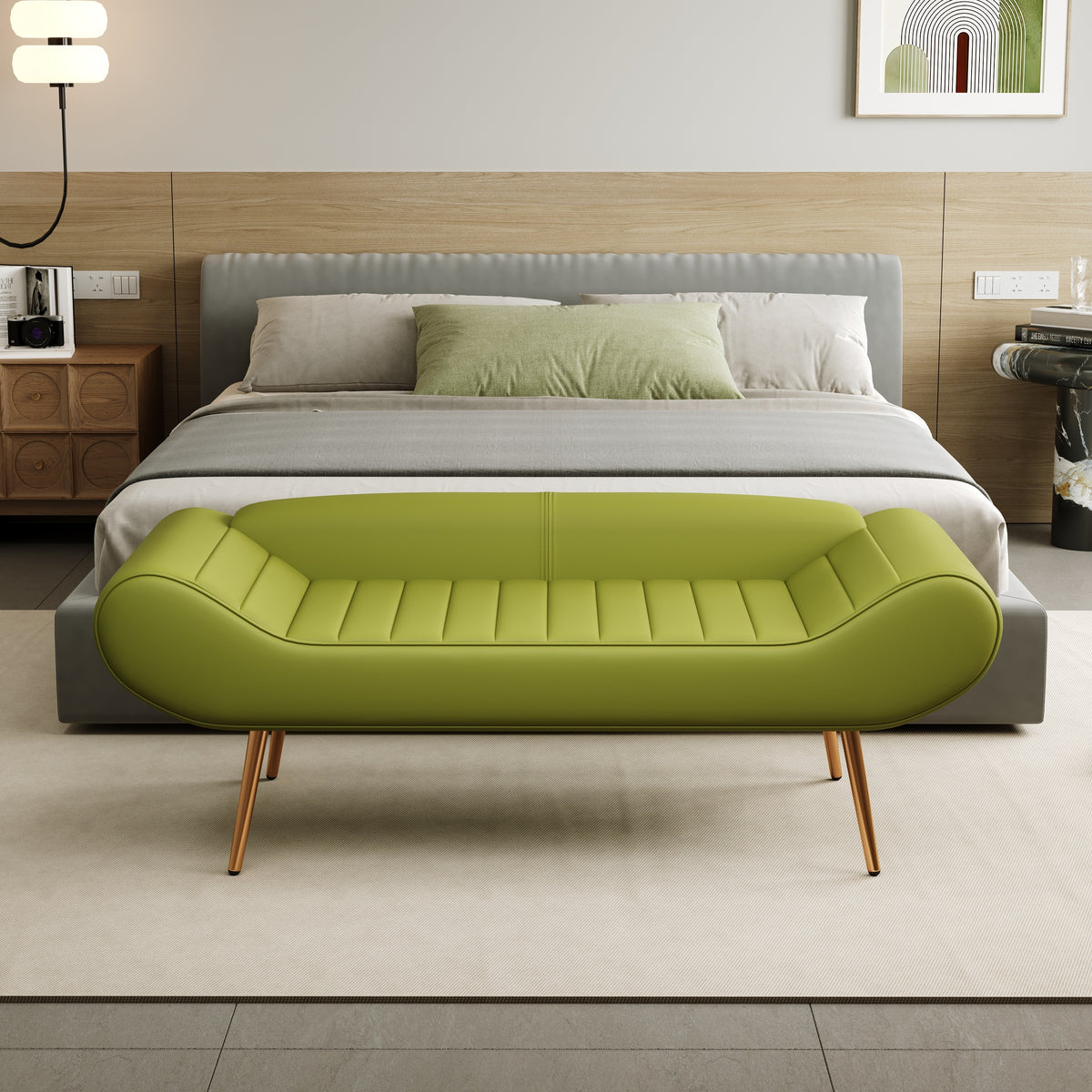 57" Green Velvet Bed Bench  for Bedside or Porch Addition - Elegant Sofa Bench for Your Home