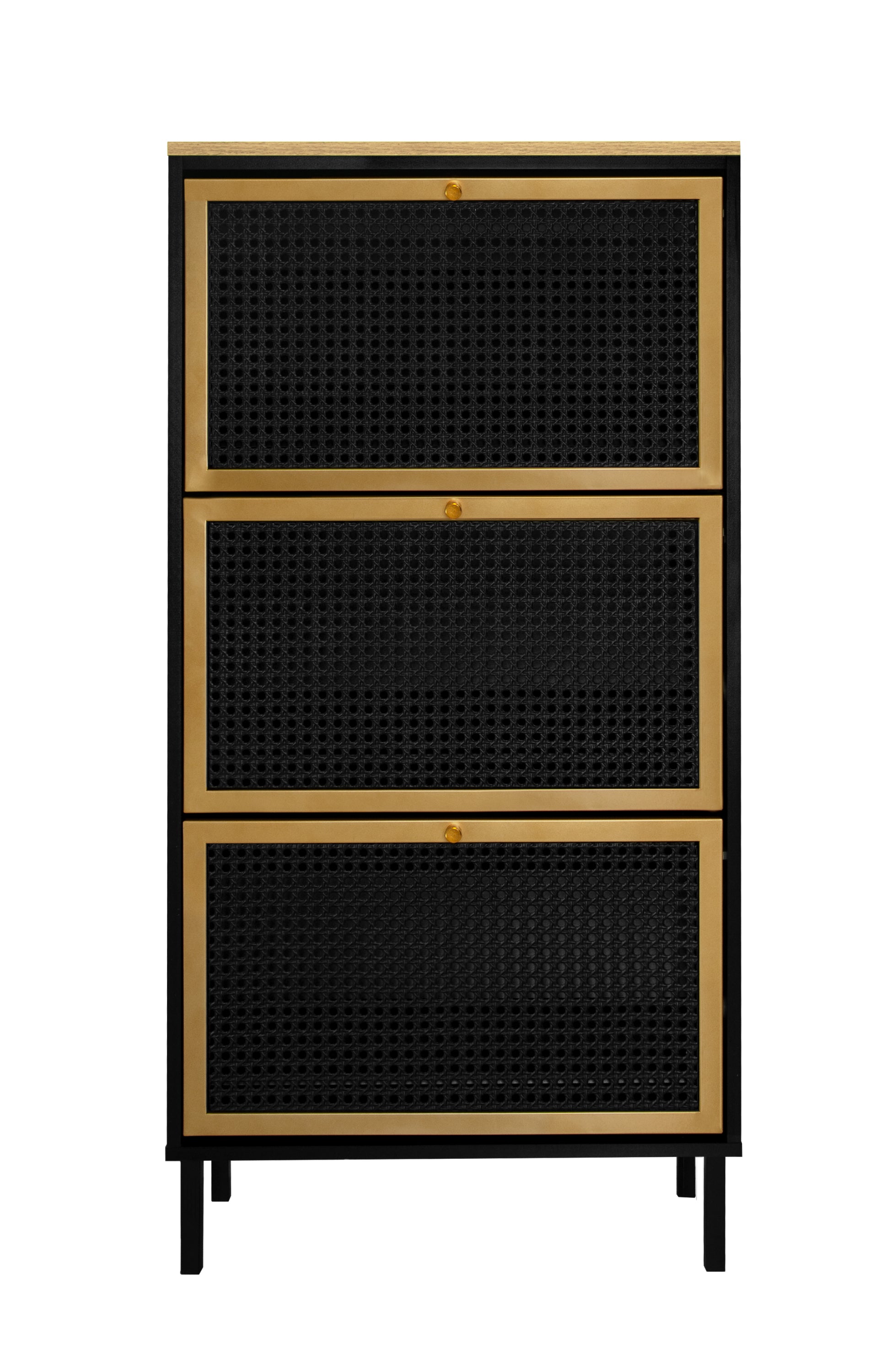 3 Metal Door Shoe Rack, Freestanding Modern Shoe Storage Cabinet, Metal rattan, for Entryway