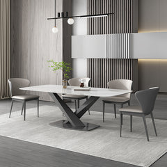 Modern Rectangular Dining Table with Marble Top & Laminated Wood Pedestals for 6 fps-773-msds