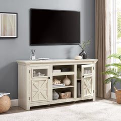 2 Doors Farmhouse TV Stand with Large Barn Inspired Home Entertainment Console for Living Room, WHITE,